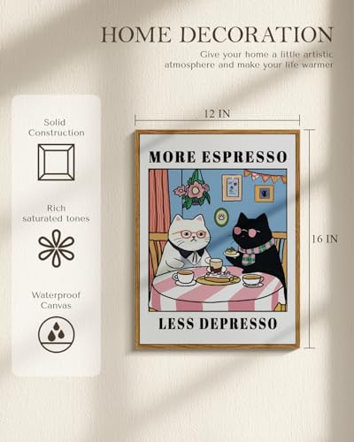 WHASAYART Funny Cat Coffee Wall Art More Espresso Less Depresso Deco 12x16 - color: Dialogue