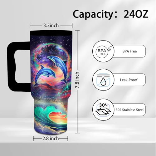 24oz Dolphin Tumbler with Handle and Straw, Gifts for Women, Insulated - color: Dolphin