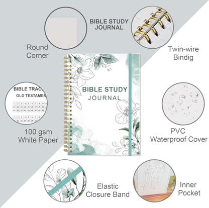 Heveboik Bible Study Journal – Church Notes Notebooks – Note Taking & Journaling Kit, 5.8" x 8.5", Teal Floral - color: Teal-Floral