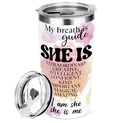 Positive Affirmations Tumbler, Self Love Mental Health Gifts Inspirational Gifts for Women Friend Sister Girls Birthday Friendship Christmas 20 oz Insulated Coffee Tumbler Travel Cup - color: SheIs 0855