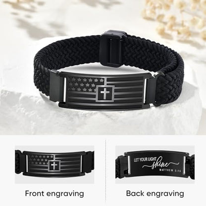 VNOX American Flag Cross Bible Verse Bracelet for Men Teen Boys Kids Stocking Stuffers,Religious Christian Jewelry Mens Easter Valentines Baptism Birthday Gift Ideas - style: Matthew5:16