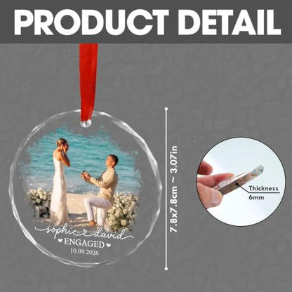 Personalized Engagement Photo Glass Ornament, Engaged Couples Photo Gift, Wedding Ornament, for Couple - color: Ds 07