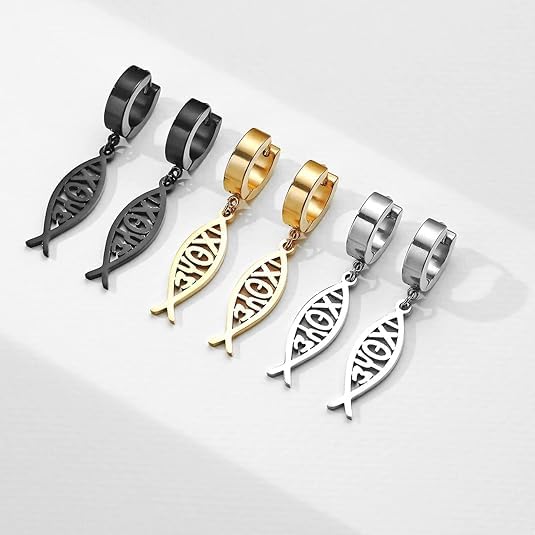 Earrings For Women Jesus Fish Faith Symbol Earrings Stainless Steel Chic Arc Fish Hook Earrings Christian Jewelry - color: gold 2