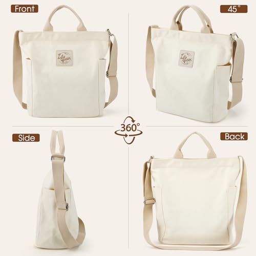 Lily queen Women Canvas Tote Handbags Casual Shoulder Work Bag Crossbody - color: Beige