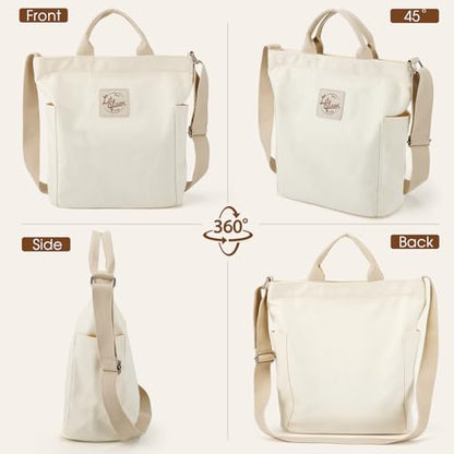 Lily queen Women Canvas Tote Handbags Casual Shoulder Work Bag Crossbody - color: Beige