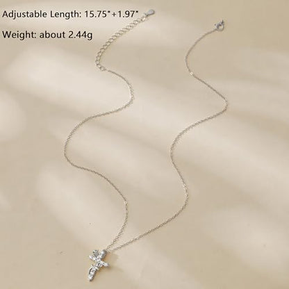 925 Sterling Silver Cross With Crown Necklace for Women 16+2 Inch - color: Silver 2