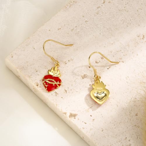925 Sterling Silver Sacred Heart of Jesus Earrings Drop Earrings for Women