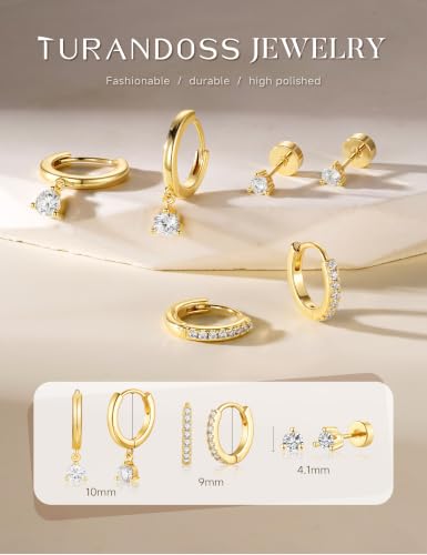 Turandoss Gold Earrings Stack for Women Teen Girls, 14K Gold Plated - color: CZ Earring（Gold）