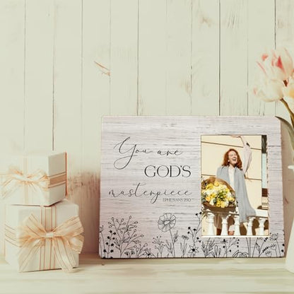 MAQIKA You Are God's Masterpiece Picture Frames, Ephesians 2:10 Picture Photo Frame, Christian Gifts, Bible Gifts, Inspirational Quote Picture Frames, Scripture Wood Photo Frame for 4x6 Photos