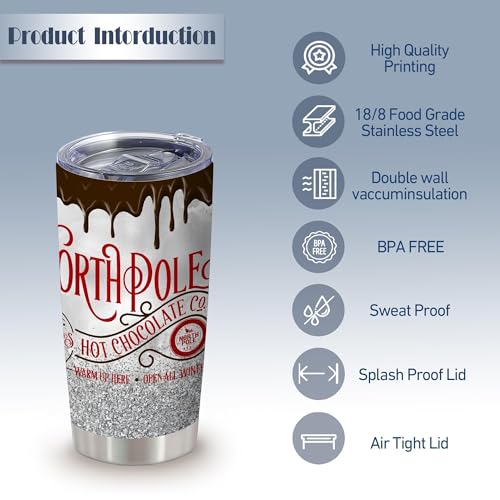 20oz North Pole Hot Chocolate Insulated Stainless Steel Tumbler with Lid - color: 1 Count (Pack of 1)-hot chocolate