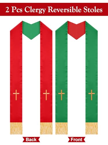 Eurzom 2 Pcs Reversible Clergy Stole with Cross Tassels - color: Red,green