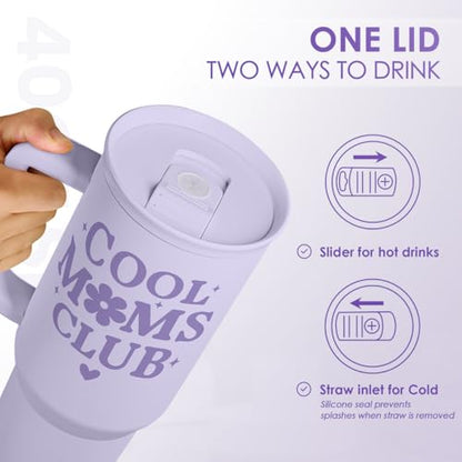 Gift for Mom - Cool Mom Club Stainless Steel Tumbler with Handle, Travel Coffee Mug for Moms - Gifts for Birthday Christmas Mothers Day, 40oz - color: Mom 7
