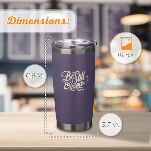 Christian Art Gifts Stainless Steel Double Wall Vacuum Insulated Tumbler 18 oz - color: Purple/Be Still