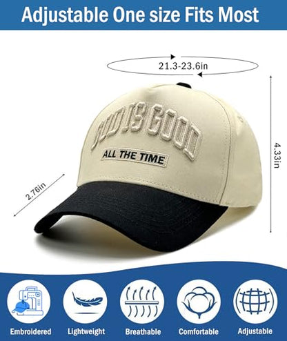 God is Good Hat, Christian Hats for Men & Women Religious Gift - color: Black/Beige