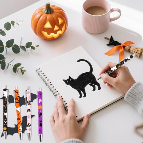 Wxiben Halloween Ballpoint Pens Set - 16 Pcs Glitter Ghost Pumpkin Pens Bat Black Cat Smooth Writing Ball Point Pen Halloween Holiday Gifts for Women Men Home Party Office Stationery School Supplies - color: Halloween
