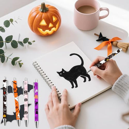 Wxiben Halloween Ballpoint Pens Set - 16 Pcs Glitter Ghost Pumpkin Pens Bat Black Cat Smooth Writing Ball Point Pen Halloween Holiday Gifts for Women Men Home Party Office Stationery School Supplies - color: Halloween