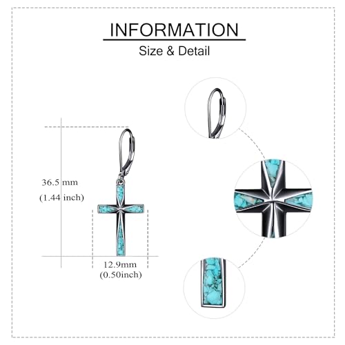 Cross Earrings 925 Sterling Silver Dangle Earring Gifts for Women - style: Black Origami Turquoise
