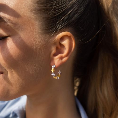 Two Tone Gold Silver Hoop Earrings Mixed Metal Open C Hoop Earrings - color: Cross
