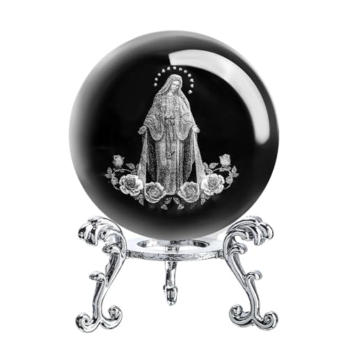 Virgin Mary Crystal Ball 2.3in 3D Laser Engraved Religious Gift Statue - style: Virgin Mary-1