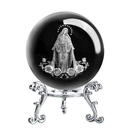 Virgin Mary Crystal Ball 2.3in 3D Laser Engraved Religious Gift Statue - style: Virgin Mary-1