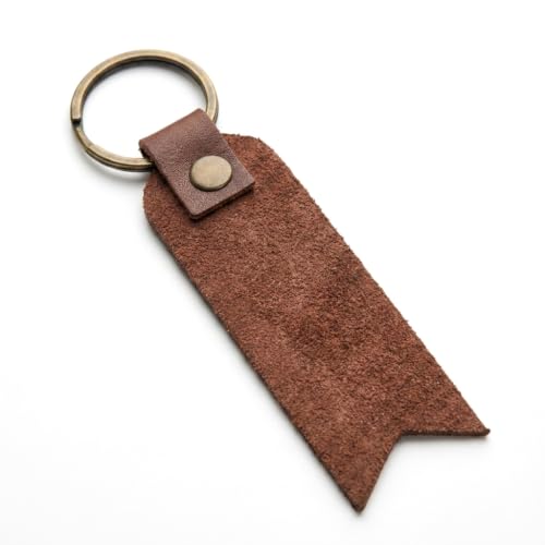 Leather Keychain, Christian Gifts for Men and Women, Full Grain Cowhide Debossed Bible Verse Flat Key Fob - color: Jordan Brown