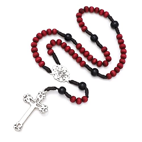 KOMI Handmade Wooden Catholic Rosaries, Rosary Beads Necklace Wood Christian Prayer Beads Catholic Christian Gift - style: Rosary-9