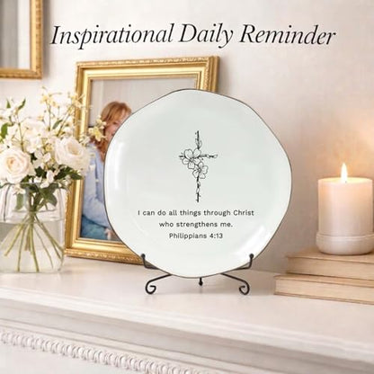 Christian Jewelry Dish with Bible Verse Ring Dish, Inspirational Scripture Ceramic Trinket Tray, Religious Gift for Women, Christian Gift for Friend - color: I Can Do All Things Through Christ Who Strengthens Me
