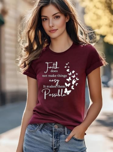 Christian Jesus Faith T Shirts for Women - color: Wine Red5, size: Medium
