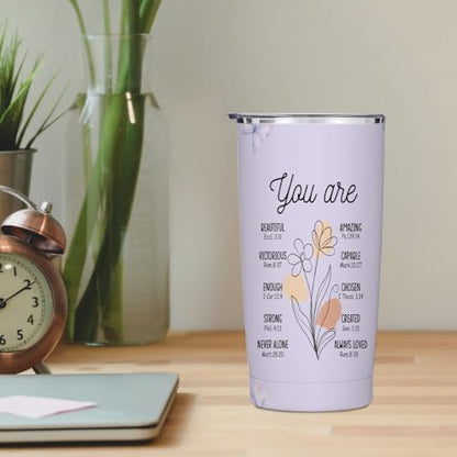 Christian Gifts for Women Stainless Steel Tumbler 20oz with Lid and Straw - color: Multi 1368