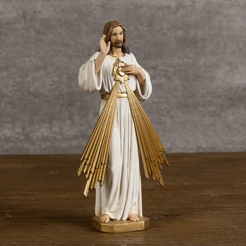BC Catholic Divine Mercy Statue, 6" H Jesus Christ Figure, Catholic Figurine, Religious Gift, Handpainted Renaissance Sculpture Purity & Grace Collection from Buildclassic (Gold &White) - color: Gold&white Divine Mercy