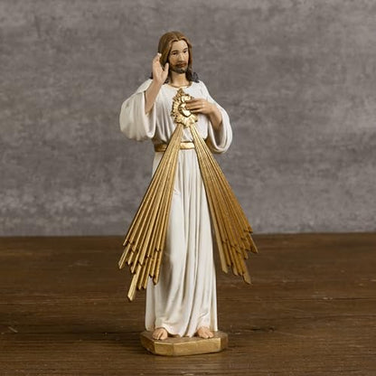 BC Catholic Divine Mercy Statue, 6" H Jesus Christ Figure, Catholic Figurine, Religious Gift, Handpainted Renaissance Sculpture Purity & Grace Collection from Buildclassic (Gold &White) - color: Gold&white Divine Mercy