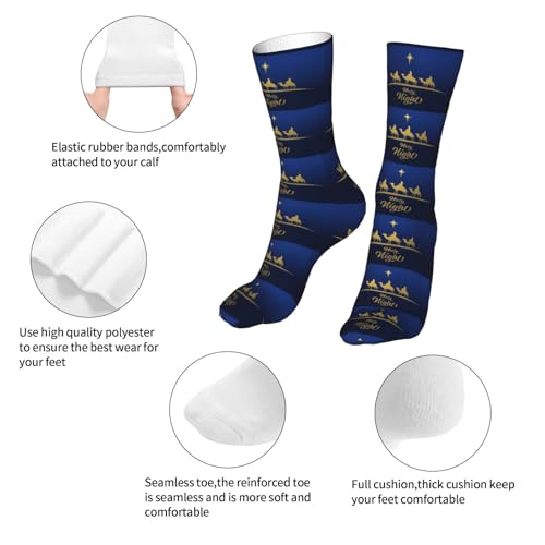 Christian Christmas Nativity Scene O Holy Night Sock Womens Short Stockings Casual Sport Crew Socks for Women Men - color: Black