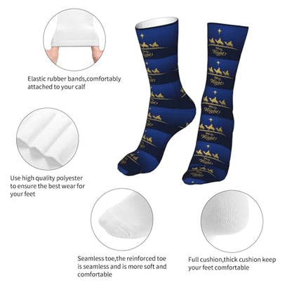 Christian Christmas Nativity Scene O Holy Night Sock Womens Short Stockings Casual Sport Crew Socks for Women Men - color: Black