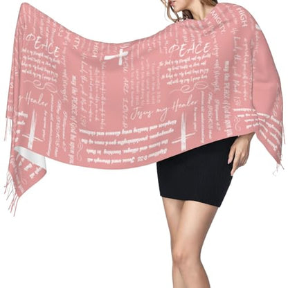 Prayer Shawls and Wraps for Women, Jesus Christian Gifts Bible Scarf Super Soft Fashion Shawl With Tassel - color: Pink