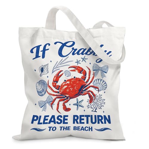 Aesthetic Canvas Tote Bag for Women - with Magnetic Snap Closure & Zipper Inner Pocket Reusable Bag for Shopping - color: Crab1