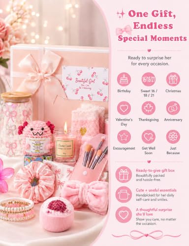 14PCS Halloween Gifts for Teen Girls - Teen Girl Gifts Trendy Stuff Basket - color: Pink
