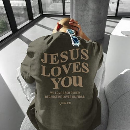 Mens Christian Shirts Jesus is King Love You Tshirt God Faith Religious Bible Verse Oversized Acid Wash Graphic Tees - color: Army Green, size: Small