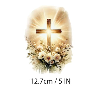 2 Pcs Christian Cross Floral Car Decal Sticker, Glowing Cross with Flowers, Bumper Window Sticker, 5 in Vinyl Decal, Waterproof,Die-Cut for Cars,Windows,Laptops SZJ-02D