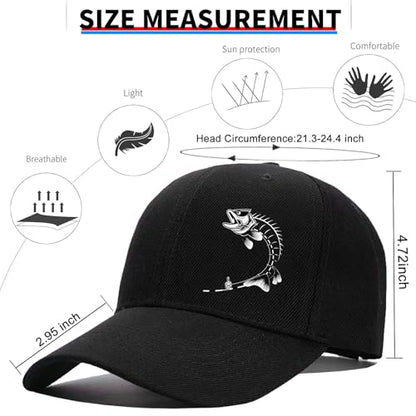 Baseball Cap for Men Cotton Black Baseball Hat for Mens Snapback Hats Trucker Dad Hat Snap Back Flat Bill Men's Caps - color: Fish Hooked