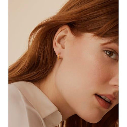 14K Gold Huggie Earrings for Women Silver Huggie Hoop Earrings Cubic Zirconia Huggie Earrings Stud Earrings Lightweight Dainty Hypoallergenic Earrings Jewelry Gifts - color: Gold Orange CZ Huggies