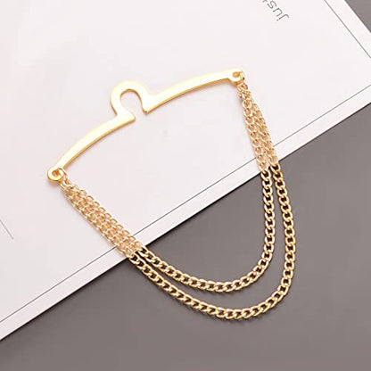2Pcs Tie Chain for Men Classic with Double Single Gold Silver Elegant Chain Tie Cilp - color: gold double chain (two)