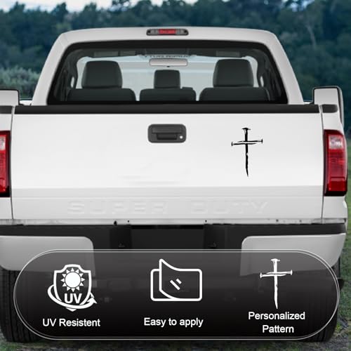 Christian Cross of Nails Sticker, Waterproof Bumper Cross Vinyl Decal for Car Truck Window Motorcycle Helmet Laptop Wall, Auto Accessories (Black) - color: Black