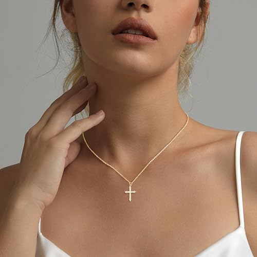 Zeffy Cross Necklace for Women,18K Gold/Silver Plated Tiny Cubic Zirconia Cross Pendant Necklace for Women Simple Layered Cross Necklaces for Women - color: Gold Arrow Cross