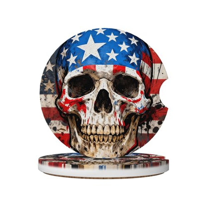 American Flag Skull Car Cup Holder Coasters 2 Pack 2.63" for Women - color: Beige‌