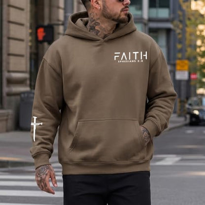 Christian Hoodies for Men Faith Cross Graphic Hoodie Jesus Fleece Sweatshirts Bible Verse Religious Pullover Tops - color: Coffee, size: Small