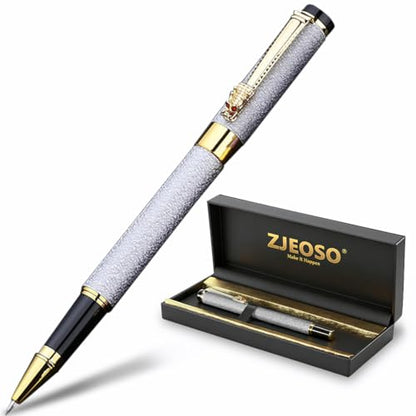 Fancy Pens for Women, Nice Rollerball Pens with Dragon Design, Elegant Gift Pen, Office & Signature Writing Pen, Refillable Black Ink Business Pen (White) - color: White