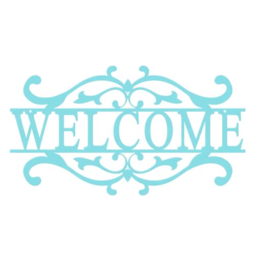 AHYS Metal Welcome Sign for Front Door Vintage Welcome Door Sign for Indoor Outdoor Wall Decor - Light Blue - color: Light Blue
