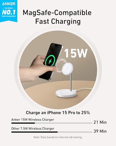 Anker MagGo 2-in-1 MagSafe Compatible Qi2 15W Wireless Charging Stand - color: White