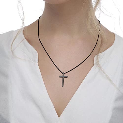IEFSHINY Gifts for Men Boys - Stainless Steel Cross Pendant Chain Necklaces for Men, Mens 16-30 Inches Chain Gold Silver Black Cross Necklace Boys Jewelry Gifts - size: 20, style: Black-cross pedant 0.7"*1.18"