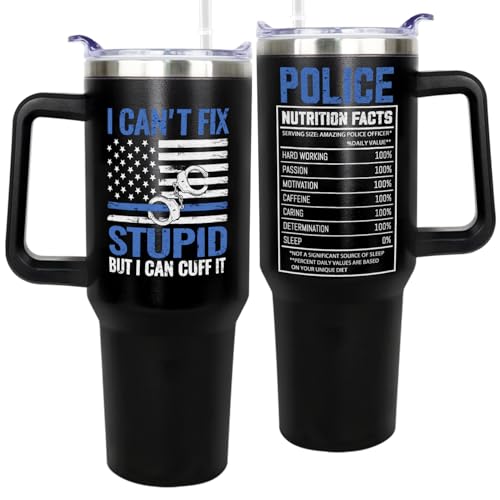 Police Gifts For Men, 40oz Tumbler with Handle Stainless Steel Insulated, Coffee Cup with Lid and Straw, Police Academy Graduation Gifts - Retirement Gift for Policeman & Policewoman. - color: Police